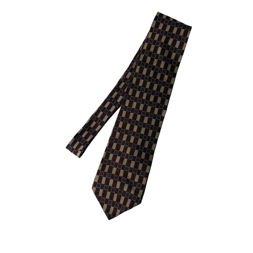 Kenneth Cole Men's 100% Silk Necktie with Red, Blue and Tan Geometric Pattern - Picture 5 of 5